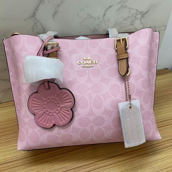 🍥COACH Mollie Tote Bag 25 In Signature Powder Pink - Picture 2 of 9